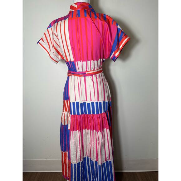 Hutch Pink Orange Blue Cap Sleeve Cotton Maxi Dress Sz S - Picture 3 of 3